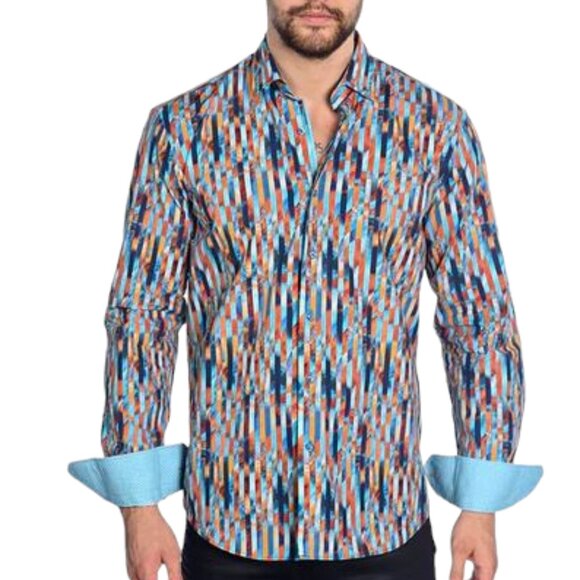 Mizumi Couture Vibrant Colorful Button Down Shirt with Contrasting Cuffs - Picture 1 of 12